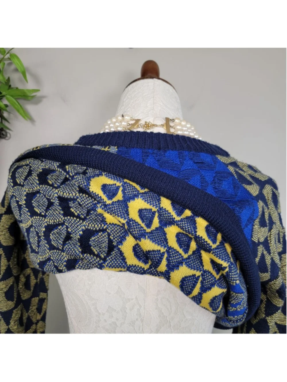 Kerisma Knit Crew Neck Sweater Pencil Midi Skirt Matching Set Blue Geometric S